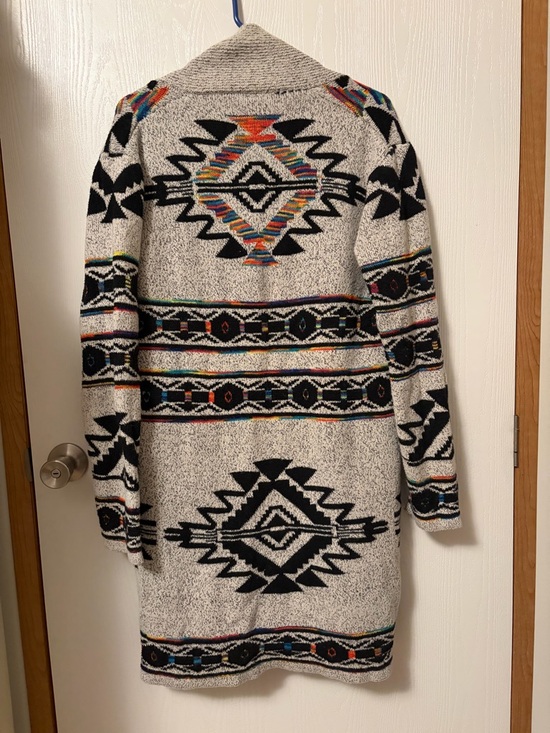 Northern Angel Open Front Aztec Southwestern Pattern Cardigan Sweater - Cream XL - Picture 7 of 7